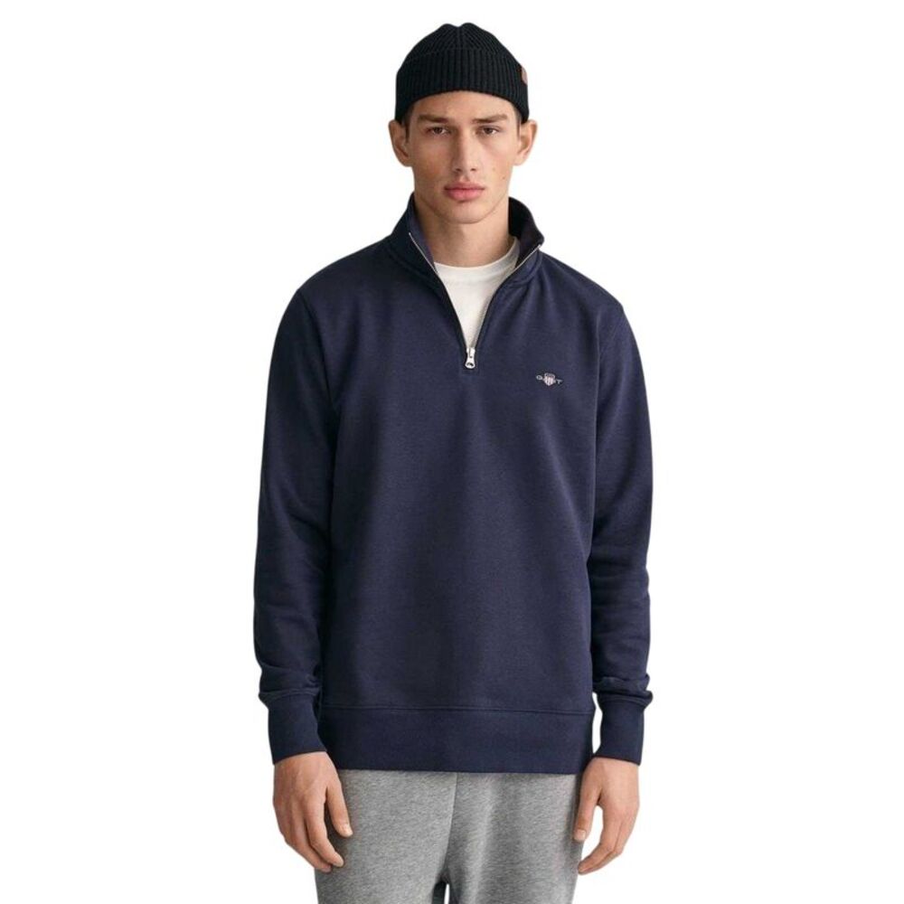 Gant Mens Embroidered Logo Half Zip Sweatshirt / Evening Blue